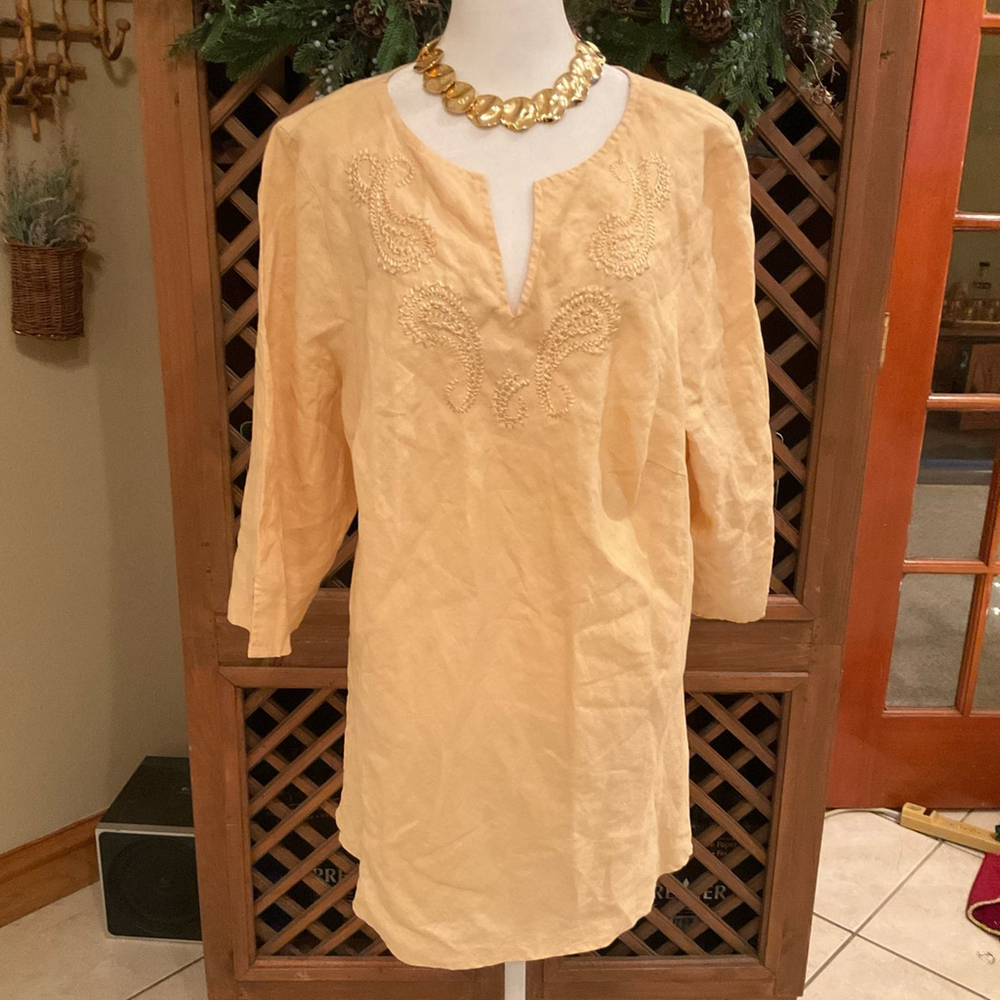 Edward Woman Irish Linen Paisley Boho Resort Embroidered XL Tunic Top